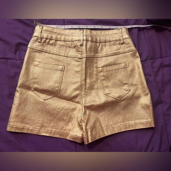 NWT Gold Stretchy Shorts - Picture 2 of 3